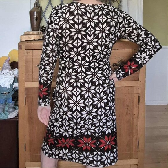 🍄 50% OFF - Scandinavian Floral Print Knit Midi Fitted Dress Cream Brown Orange - Picture 2 of 15